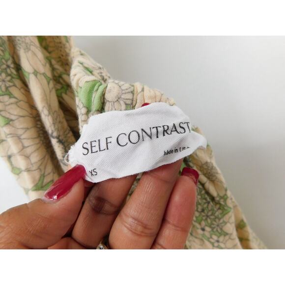 Self Contrast Womens Cross Back Daisy Print Steph Midi Dress Green Cream Size XS - Picture 4 of 5